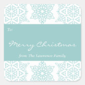 アクアスノーフレークスクリスマスホリデーギフトラベル スクエアシール (正面)