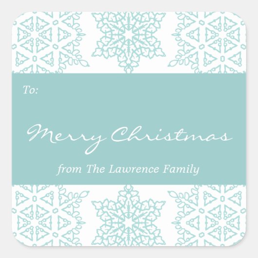 アクアスノーフレークスクリスマスホリデーギフトラベル スクエアシール (正面)