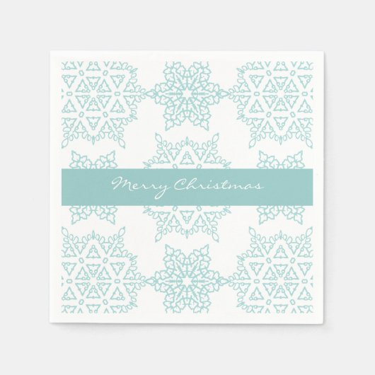 アクアスノーフレークスメリークリスマスホリデー スタンダードカクテルナプキン (正面)
