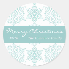 アクアスノーフレークパーソナライズされたクリスマスホリデー ラウンドシール