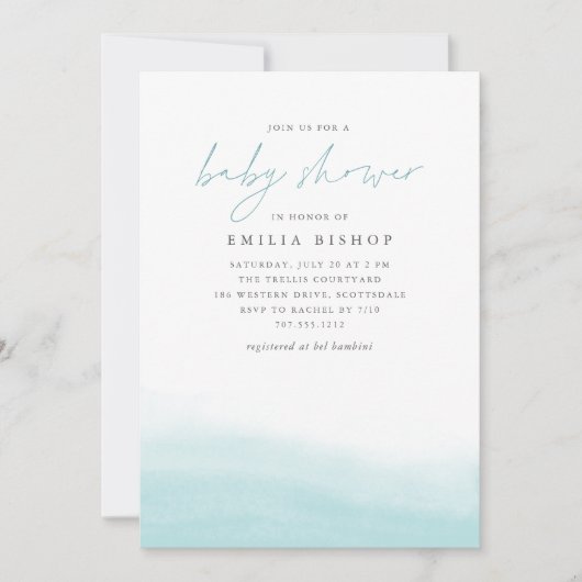 アクアタイドコースタルウォーターカラーベビーシャワー 招待状 (正面)