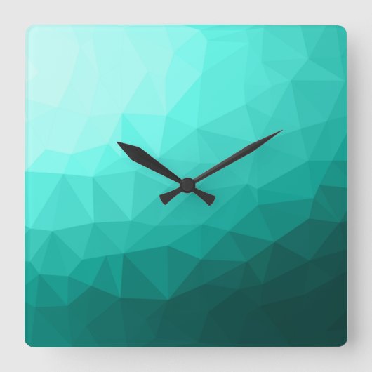 アクアターコイズグラディエント幾何メッシュパターン スクエア壁時計 (正面)