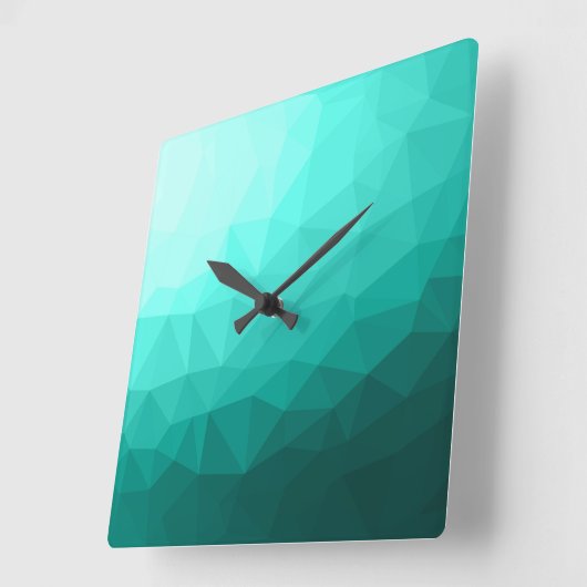アクアターコイズグラディエント幾何メッシュパターン スクエア壁時計 (傾斜)