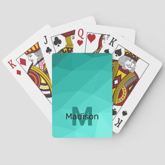 アクアターコイズグラディエント幾何メッシュモノグラム トランプ (裏面)