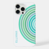 アクアターコイズグリーンティール(緑がかった色)ブルーミッドセンチュリーストライプズ iPhoneケース (裏面)