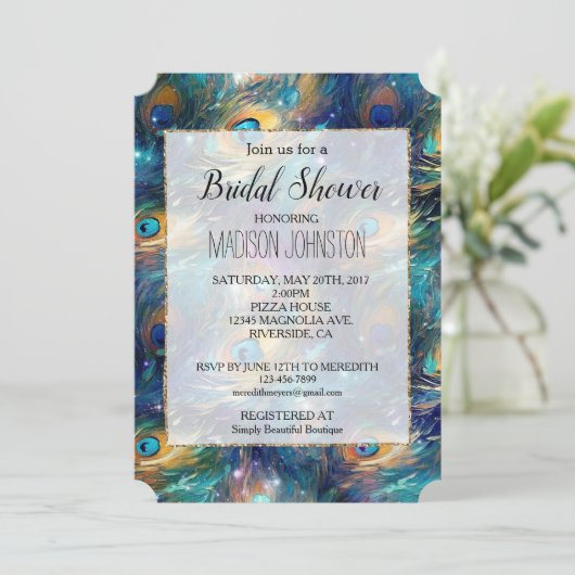 アクアターコイズゴールド孔雀の羽根 招待状 (スタンド正面)