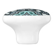 アクアターコイズティール（緑がかった色）グレーブルーエスニック族アート セラミックノブ (側面)