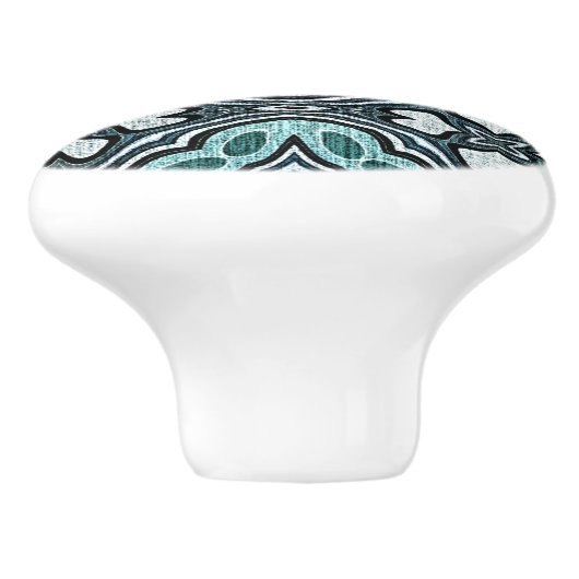アクアターコイズティール（緑がかった色）グレーブルーエスニック族アート セラミックノブ (側面)