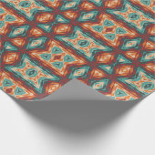 アクアターコイズティール(緑がかった色)ブルーオレンジレッドモザイクアート ラッピングペーパー (角)