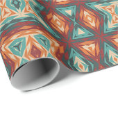 アクアターコイズティール(緑がかった色)ブルーオレンジレッドモザイクアート ラッピングペーパー (ロールコーナー)