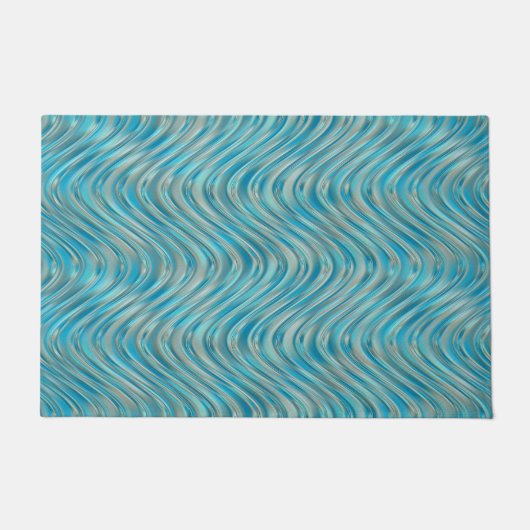 アクアターコイズティール（緑がかった色）ブルータウペカーブラインアート ドアマット (正面)