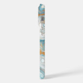 アクアターコイズティール(緑がかった色)ブルーホワイト金ゴールドマーブルパターン iPhoneケース (左側面)