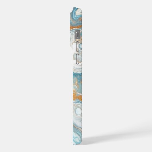 アクアターコイズティール(緑がかった色)ブルーホワイト金ゴールドマーブルパターン iPhoneケース (左側面)