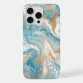 アクアターコイズティール(緑がかった色)ブルーホワイト金ゴールドマーブルパターン iPhoneケース (裏面)