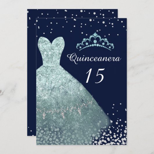 アクアターコイズネイビーブルーガウンキンセアニェラパーティー 招待状 (正面/裏面)