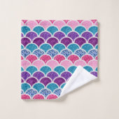 アクアターコイズピンクパープルマーメイドはかりで測 バスタオルセット (ウォッシュタオル)