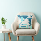 アクアターコイズブルーオフホワイトサウスウエストアートルック クッション (椅子)