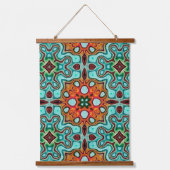 アクアターコイズブルーオレンジレッドブラウントライバル 吊り下げ型タペストリー (正面)