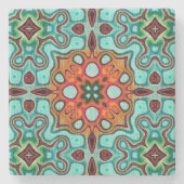 アクアターコイズブルーオレンジレッドブラウントライブラート ストーンコースター (正面)