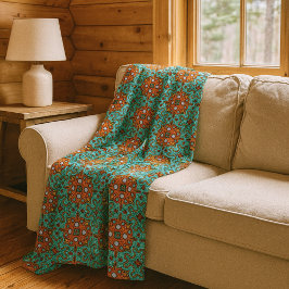 アクアターコイズブルーオレンジレッドブラウントライブラート フリースブランケット