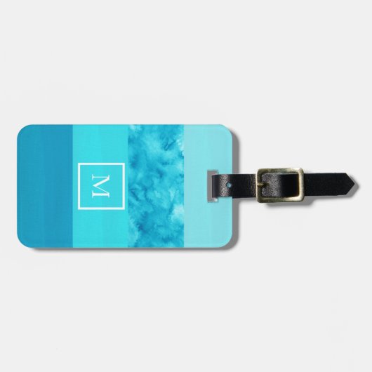アクアターコイズブルーカラーブロックストライプ ラゲッジタグ (正面横)