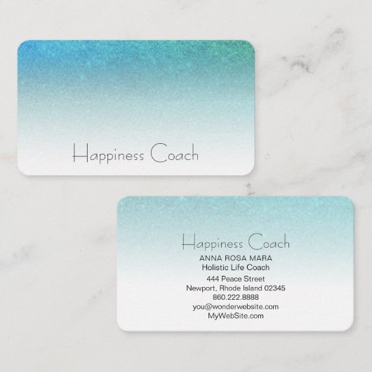 *~*アクアターコイズブルーグラデーショングリッター 名刺 (正面/裏面)