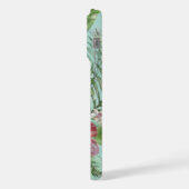 アクアターコイズブルーグリーンピンクフローラアートパターン iPhoneケース (左側面)