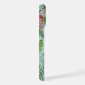 アクアターコイズブルーグリーンピンクフローラアートパターン iPhoneケース (右側面)