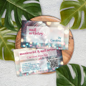 アクアターコイズブルーホットピンクグリッター爪、 ネイルポーランド 名刺