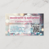 アクアターコイズブルーホットピンクグリッター爪、 ネイルポーランド 名刺 (裏面)