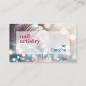 アクアターコイズブルーホットピンクグリッター爪、 ネイルポーランド 名刺 (正面)