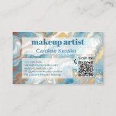 アクアターコイズブルーホワイト金ゴールドマーブルアートパターン 名刺 (裏面)