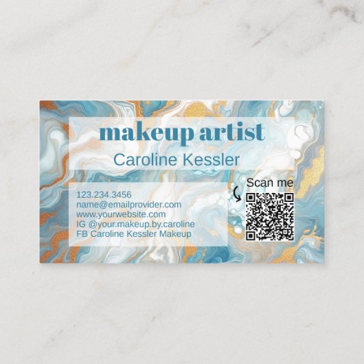アクアターコイズブルーホワイト金ゴールドマーブルアートパターン 名刺 (裏面)
