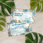 アクアターコイズブルーホワイト金ゴールドマーブルアートパターン 名刺