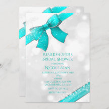 アクアターコイズブルーボウ&スパークルスシック招待状