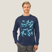 アクアターコイズブルー対角線散乱ピース トライブレンドＴシャツ (正面全体)