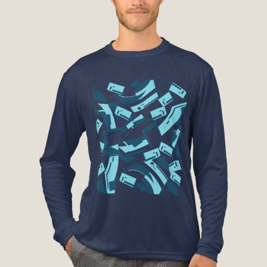 アクアターコイズブルー対角線散乱ピース トライブレンドＴシャツ (正面)