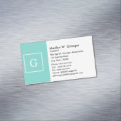 アクアターコイズホワイトフレームイニシャルモノグラム マグネット名刺 (インサイチュ)