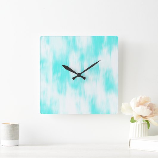 アクアターコイズホワイト抽象芸術 スクエア壁時計 (ホーム)