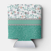 アクアターコイズモノグラム花グリッター模様 缶クーラー (裏面)