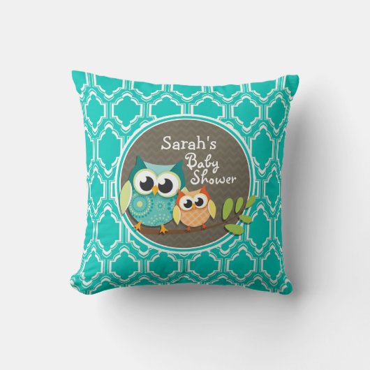 アクアターコイズレトロフールズベビーシャワー クッション (正面)