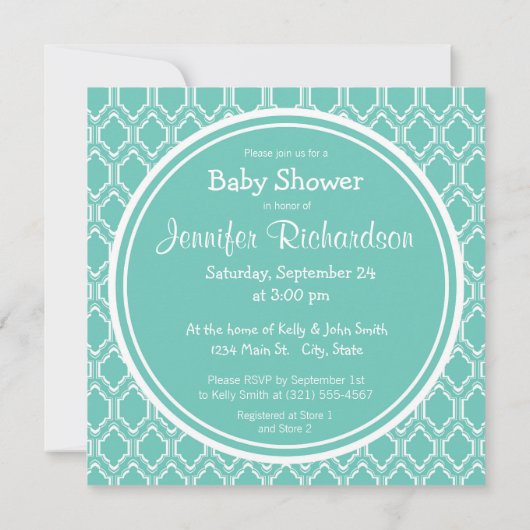 アクアターコイズレトロベビーガールエレファントシャワー 招待状 (裏面)