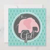 アクアターコイズレトロベビーガールエレファントシャワー 招待状 (正面)
