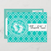 アクアターコイズレトロベビー足ベビーシャワー ポストカード (正面/裏面)