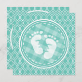 アクアターコイズレトロベビー足ベビーシャワー 招待状 (正面/裏面)