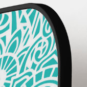 アクアターコイズ及び白色抽象芸術フローラハワイアン ピックルボールラケット (左詳細)