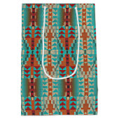 アクアターコイズ燃えたオレンジタウペブラウンモザイクアート ミディアムペーパーバッグ (裏面)