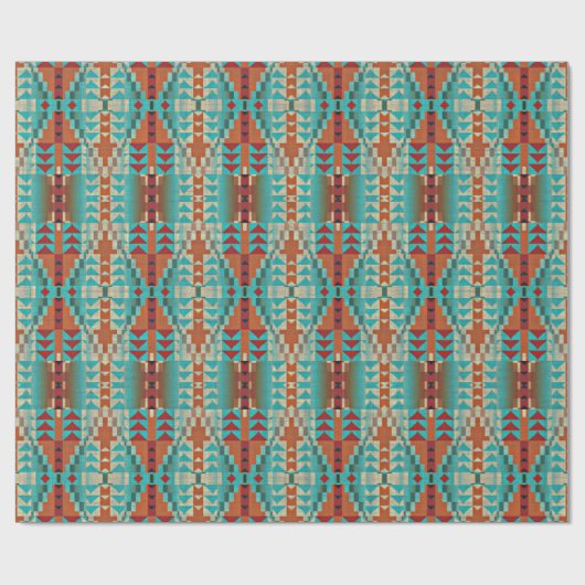 アクアターコイズ燃えたオレンジタウペブラウンモザイクアート ラッピングペーパー (フラット)