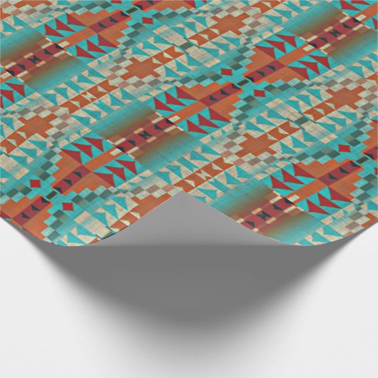 アクアターコイズ燃えたオレンジタウペブラウンモザイクアート ラッピングペーパー (角)
