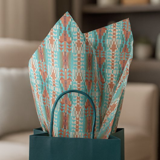 アクアターコイズ燃えたオレンジタウペブラウンモザイクアート 薄葉紙